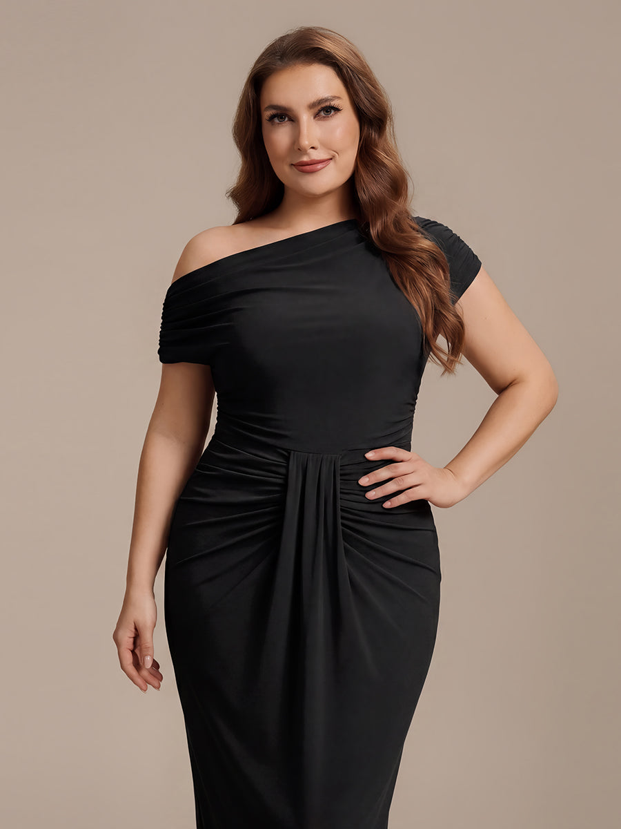 Robe midi A ligne très extensible à manches courtes dénudées élégante #Couleur_Noir