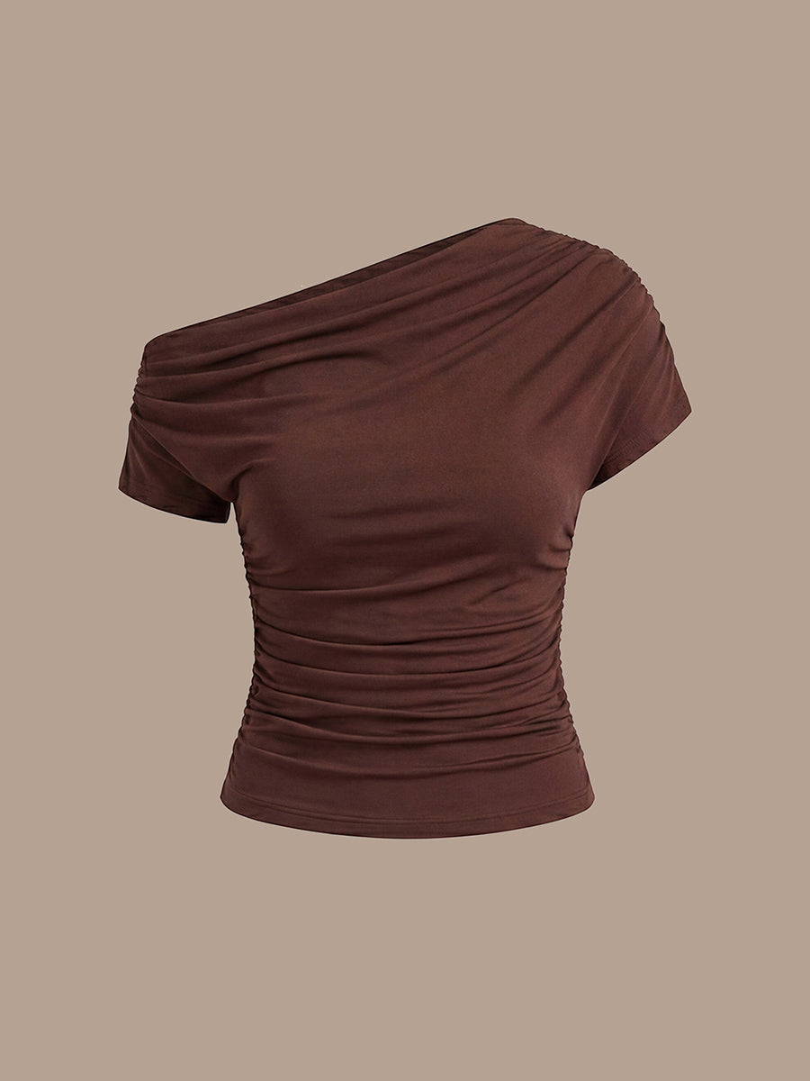 Robe midi A ligne très extensible à manches courtes dénudées élégante #Couleur_Marron chocolat