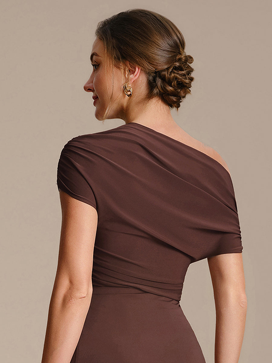 Robe midi A ligne très extensible à manches courtes dénudées élégante #Couleur_Marron chocolat