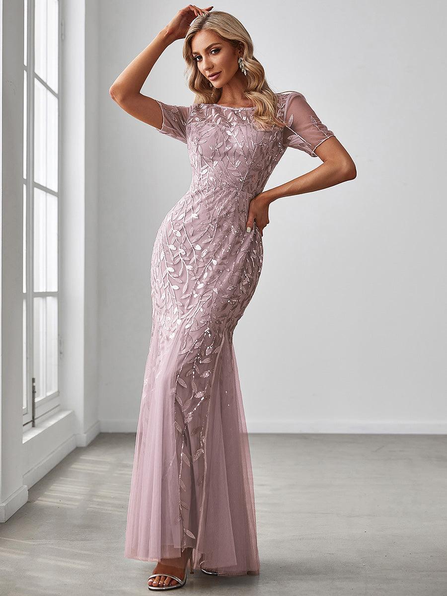 Robes de soirée Longues Sirène en Tulle à Imprimé Floral et Paillettes #Couleur_Lilas