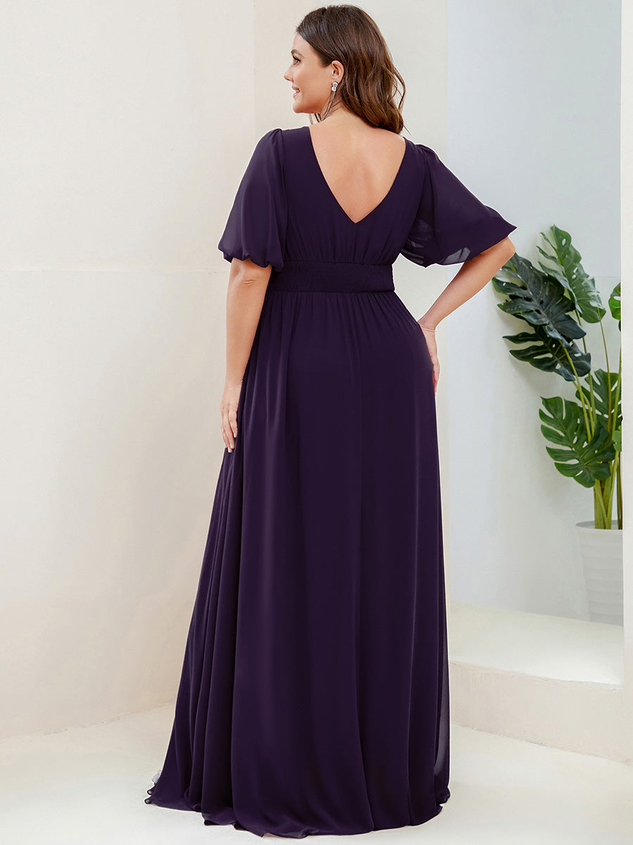 Robe de soirée Mousseline M manches courtes et col en V #Couleur_Violet Fonce