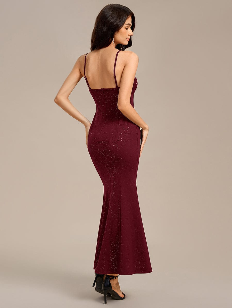 Robe de soirée longue sirène perlée #Couleur_Bordeaux