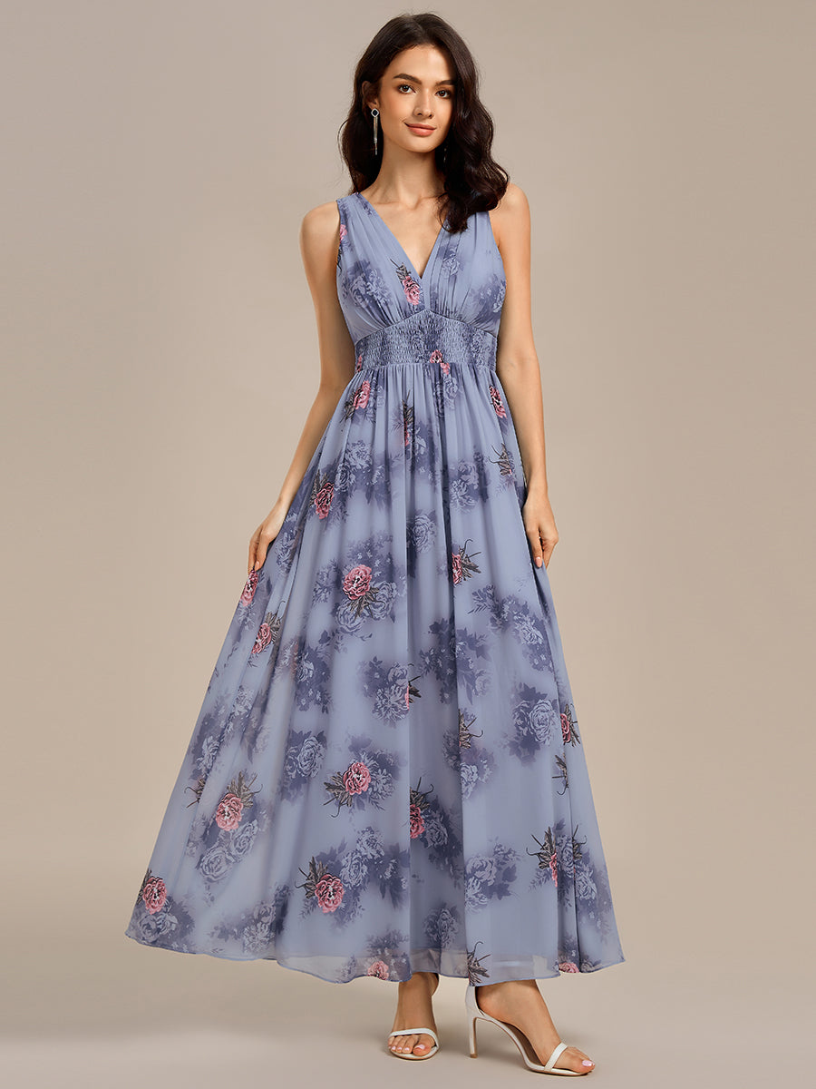 Robe longue de soirée florale à encolure en V #Couleur_Pivoine Poussiéreuse