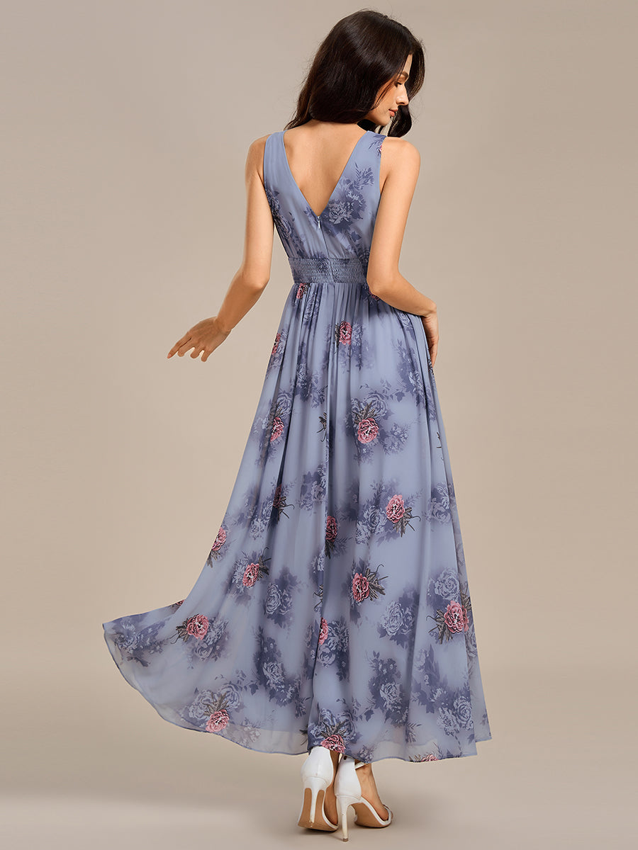Robe longue de soirée florale à encolure en V #Couleur_Pivoine Poussiéreuse