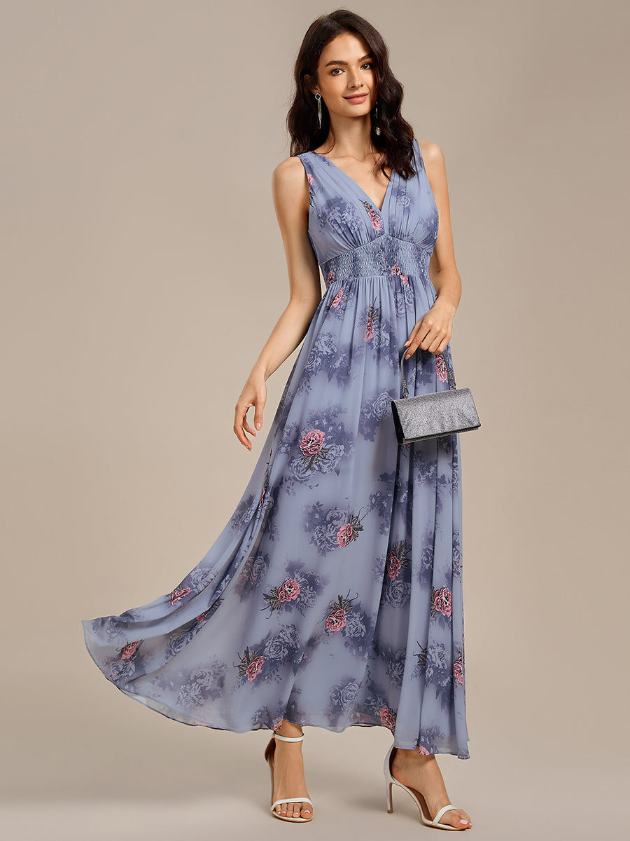 Robe longue de soirée florale à encolure en V #Couleur_Pivoine Poussiéreuse