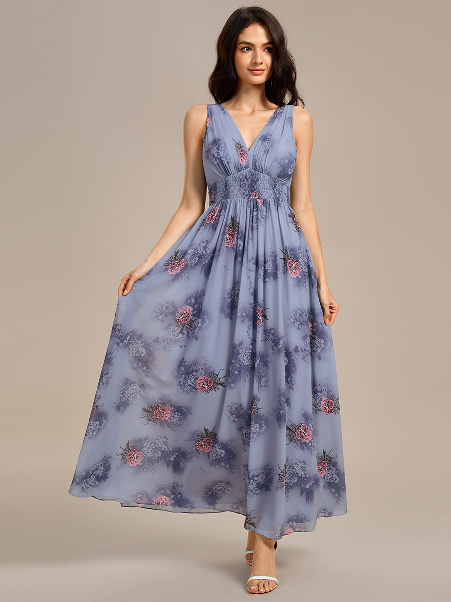 Robe longue de soirée florale à encolure en V #Couleur_Pivoine Poussiéreuse