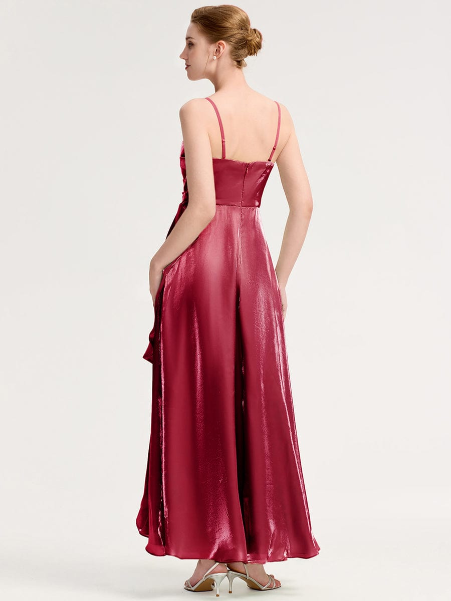 Robe d'invité de mariage trapèze en mousseline fluide à encolure ronde et longueur au genou #Couleur_Bordeaux