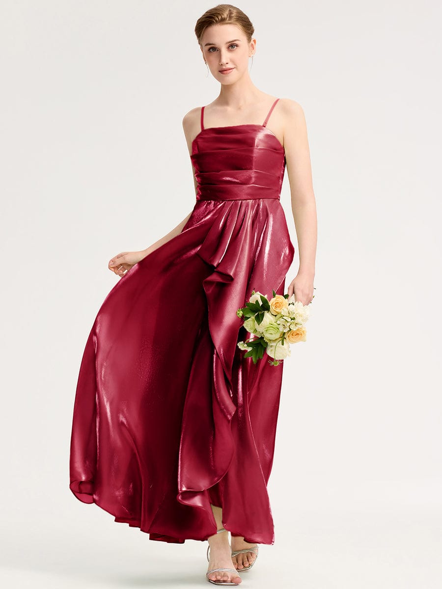 Robe d'invité de mariage trapèze en mousseline fluide à encolure ronde et longueur au genou #Couleur_Bordeaux