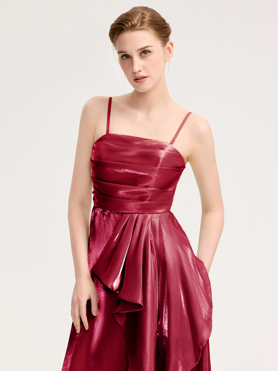 Robe d'invité de mariage trapèze en mousseline fluide à encolure ronde et longueur au genou #Couleur_Bordeaux