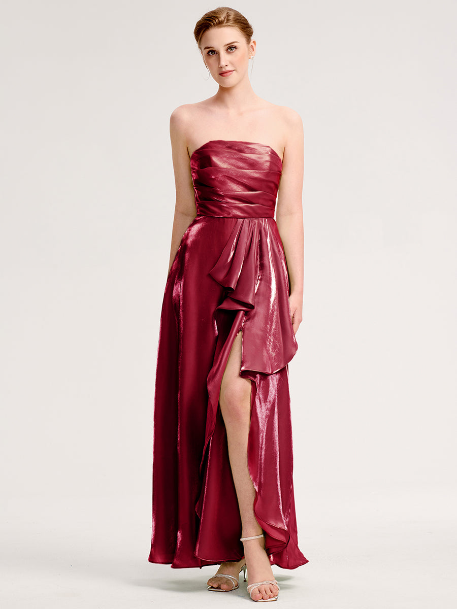 Robe d'invité de mariage trapèze en mousseline fluide à encolure ronde et longueur au genou #Couleur_Bordeaux