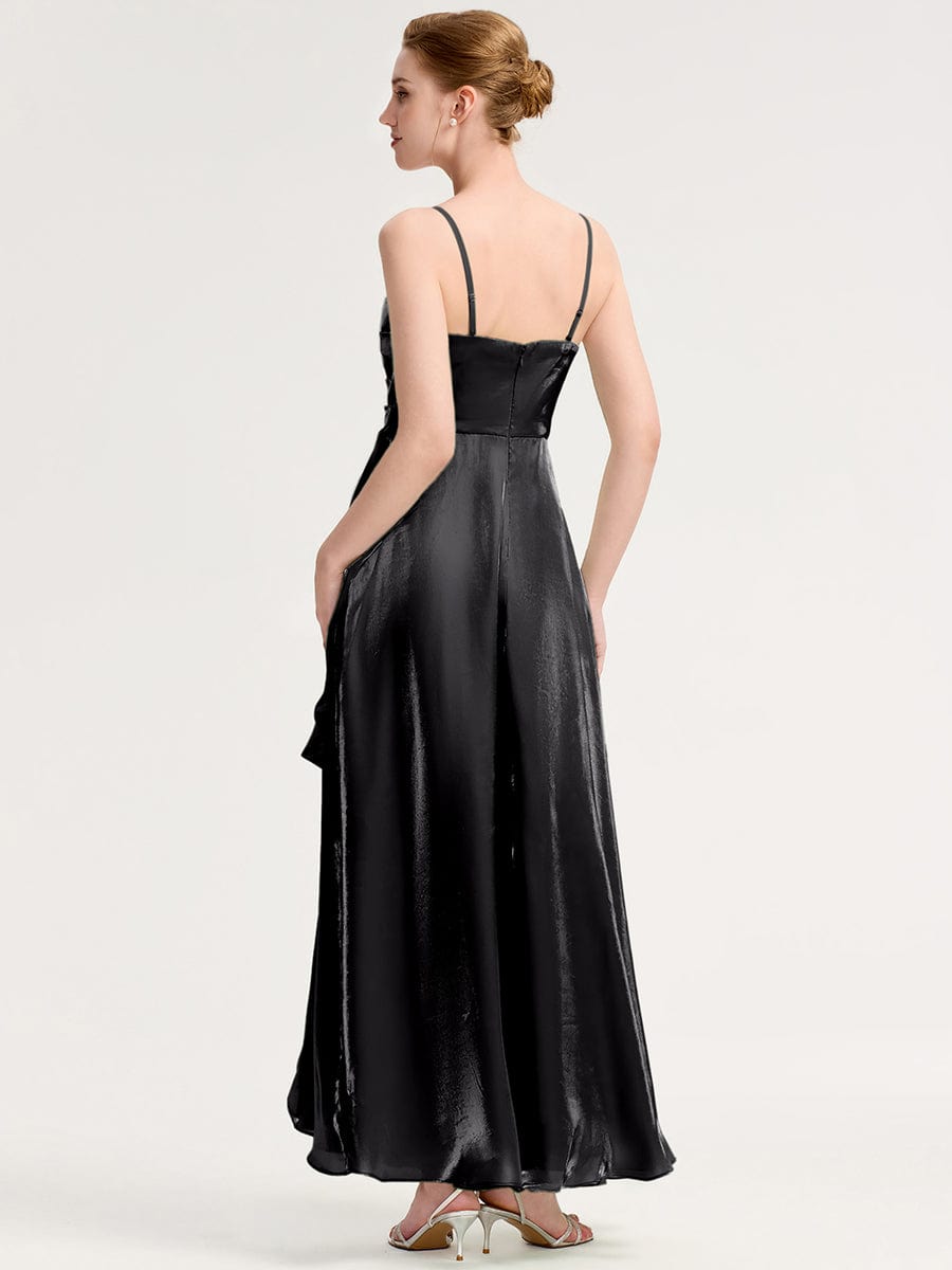 Robe d'invité de mariage trapèze en mousseline fluide à encolure ronde et longueur au genou #Couleur_Noir