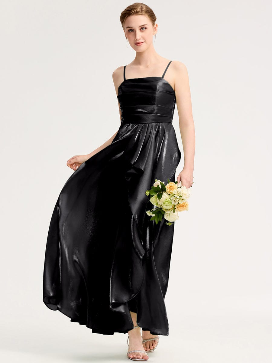 Robe d'invité de mariage trapèze en mousseline fluide à encolure ronde et longueur au genou #Couleur_Noir