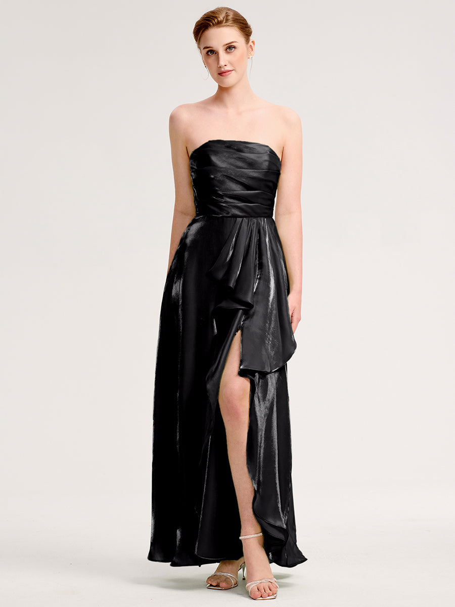 Robe d'invité de mariage trapèze en mousseline fluide à encolure ronde et longueur au genou #Couleur_Noir