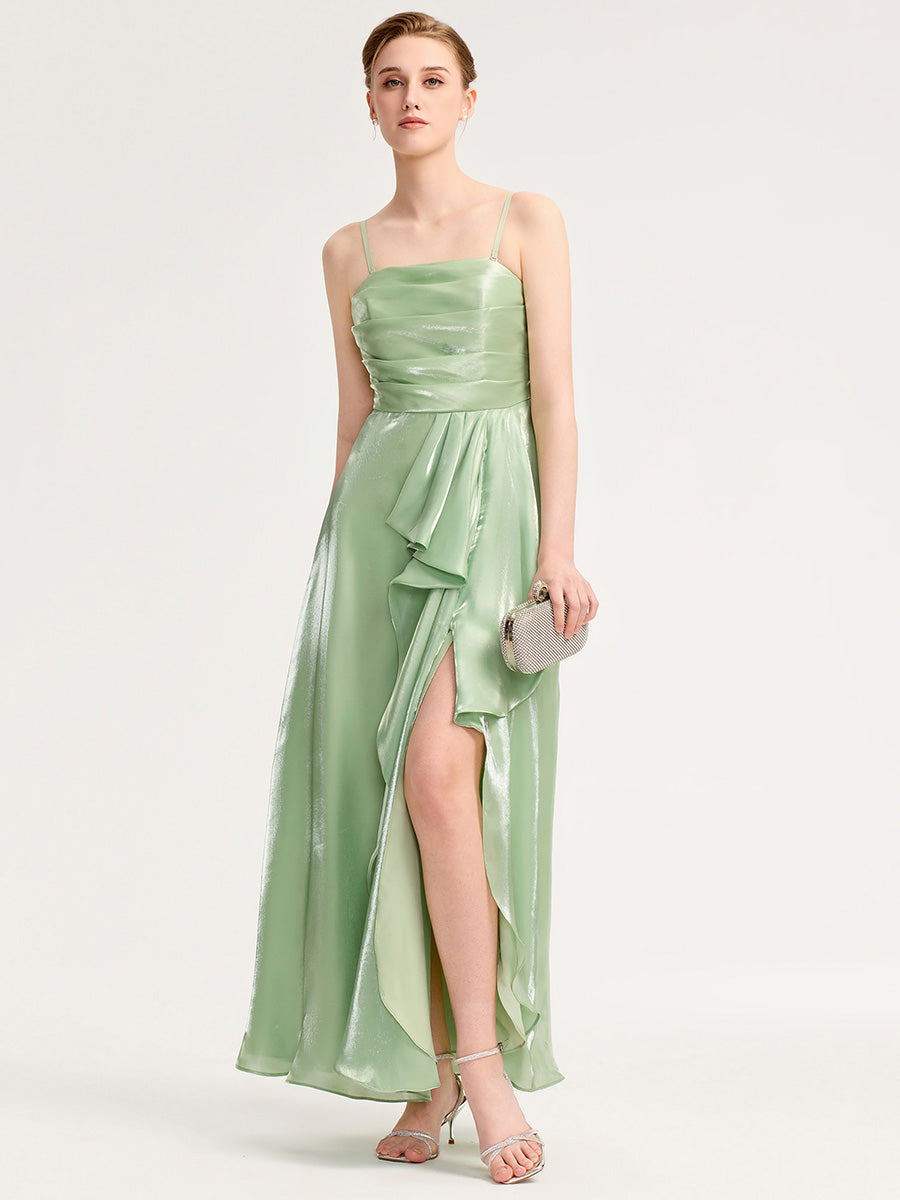Robe d'invité de mariage trapèze en mousseline fluide à encolure ronde et longueur au genou #Couleur_Menthe Verte