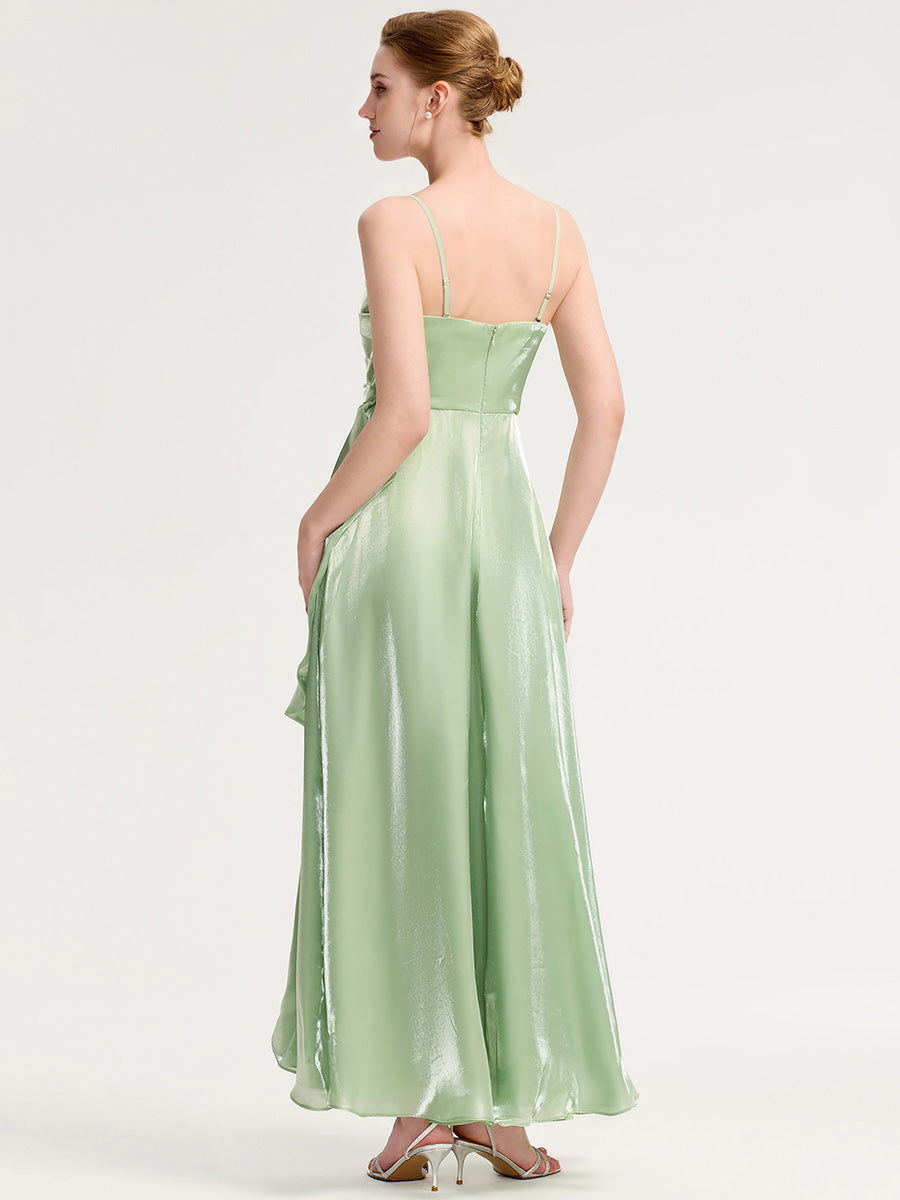 Robe d'invité de mariage trapèze en mousseline fluide à encolure ronde et longueur au genou #Couleur_Menthe Verte