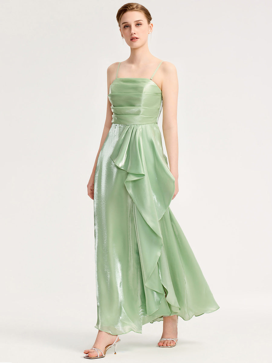 Robe d'invité de mariage trapèze en mousseline fluide à encolure ronde et longueur au genou #Couleur_Menthe Verte