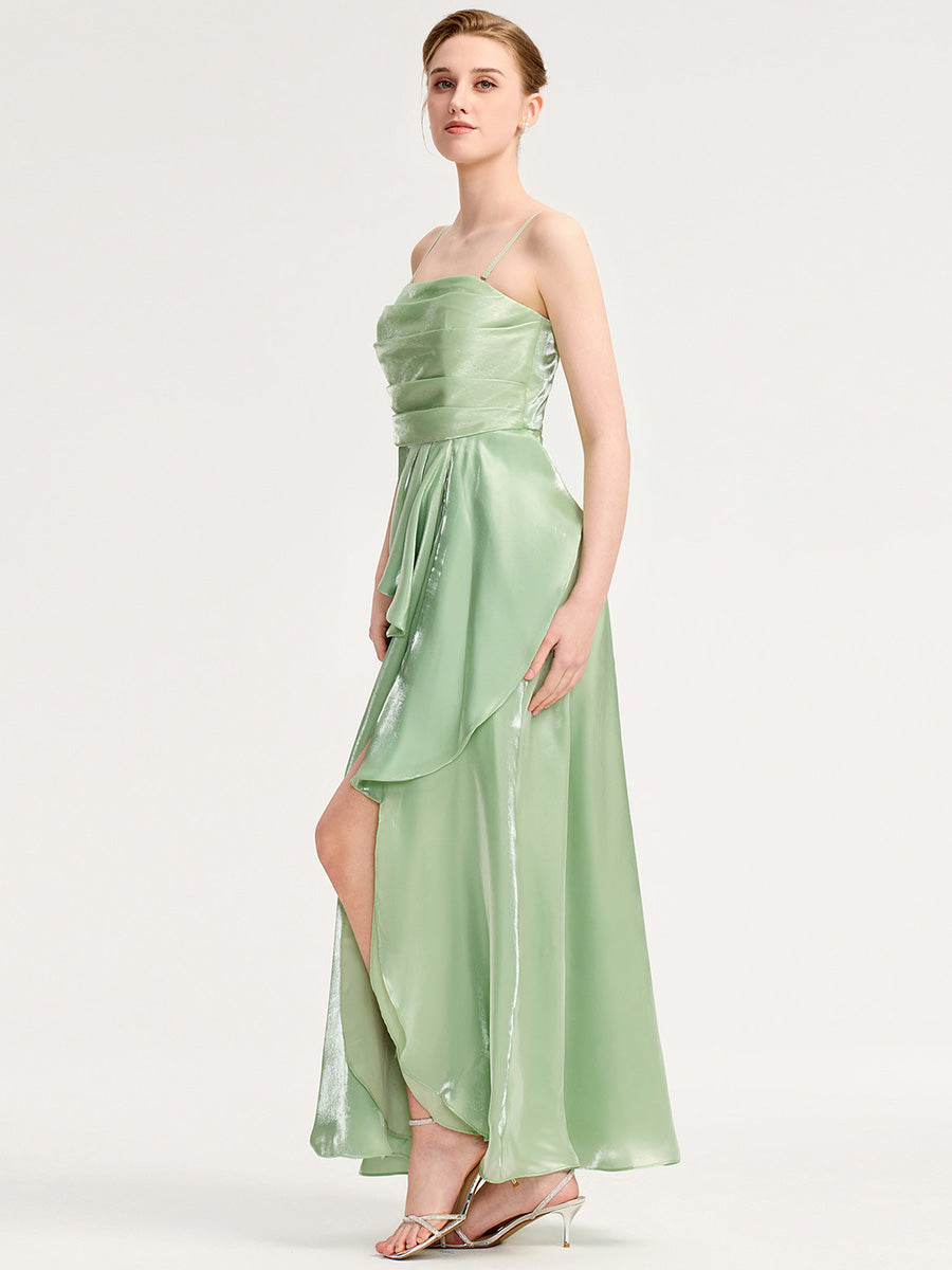 Robe d'invité de mariage trapèze en mousseline fluide à encolure ronde et longueur au genou #Couleur_Menthe Verte