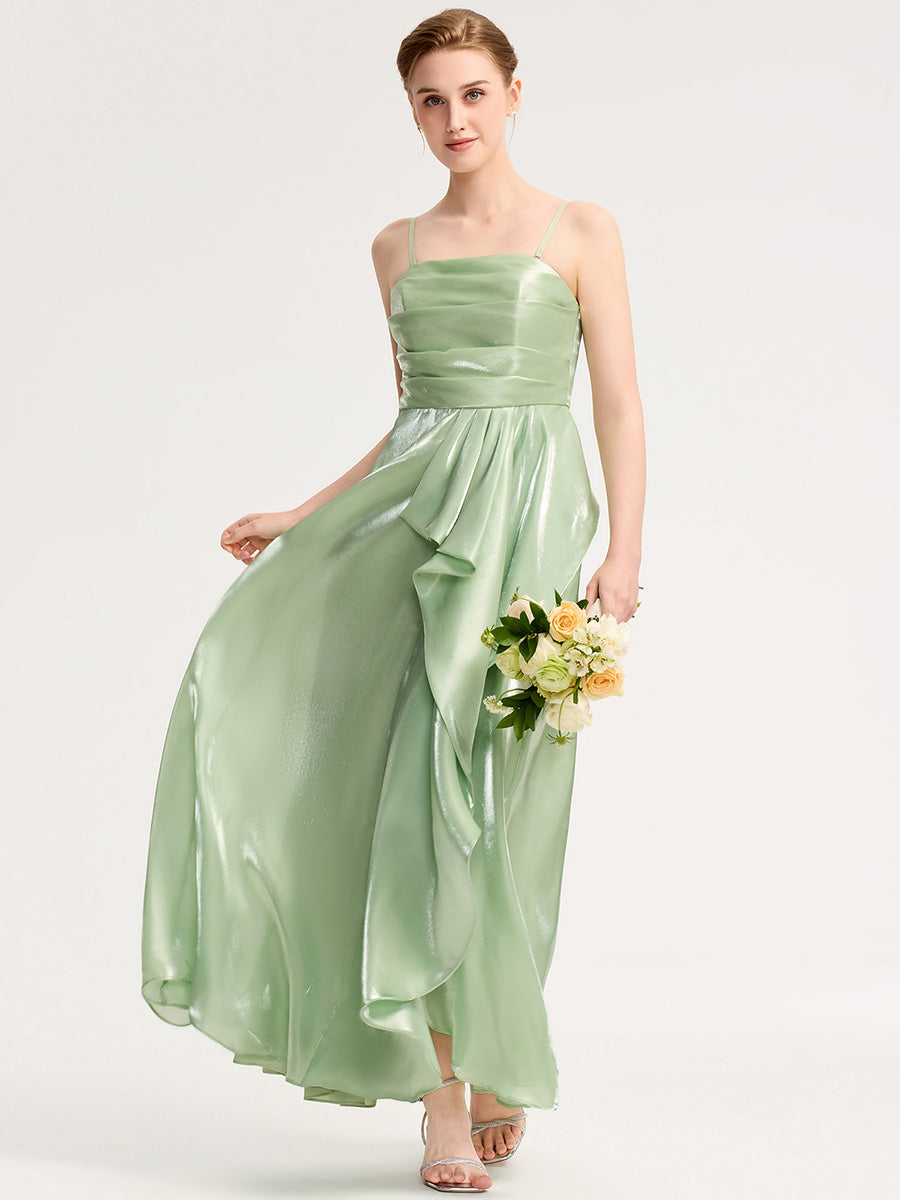 Robe d'invité de mariage trapèze en mousseline fluide à encolure ronde et longueur au genou #Couleur_Menthe Verte