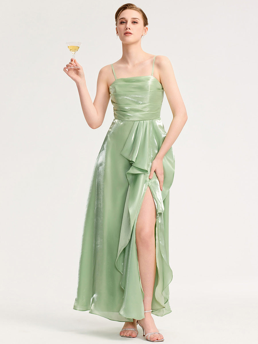 Robe d'invité de mariage trapèze en mousseline fluide à encolure ronde et longueur au genou #Couleur_Menthe Verte