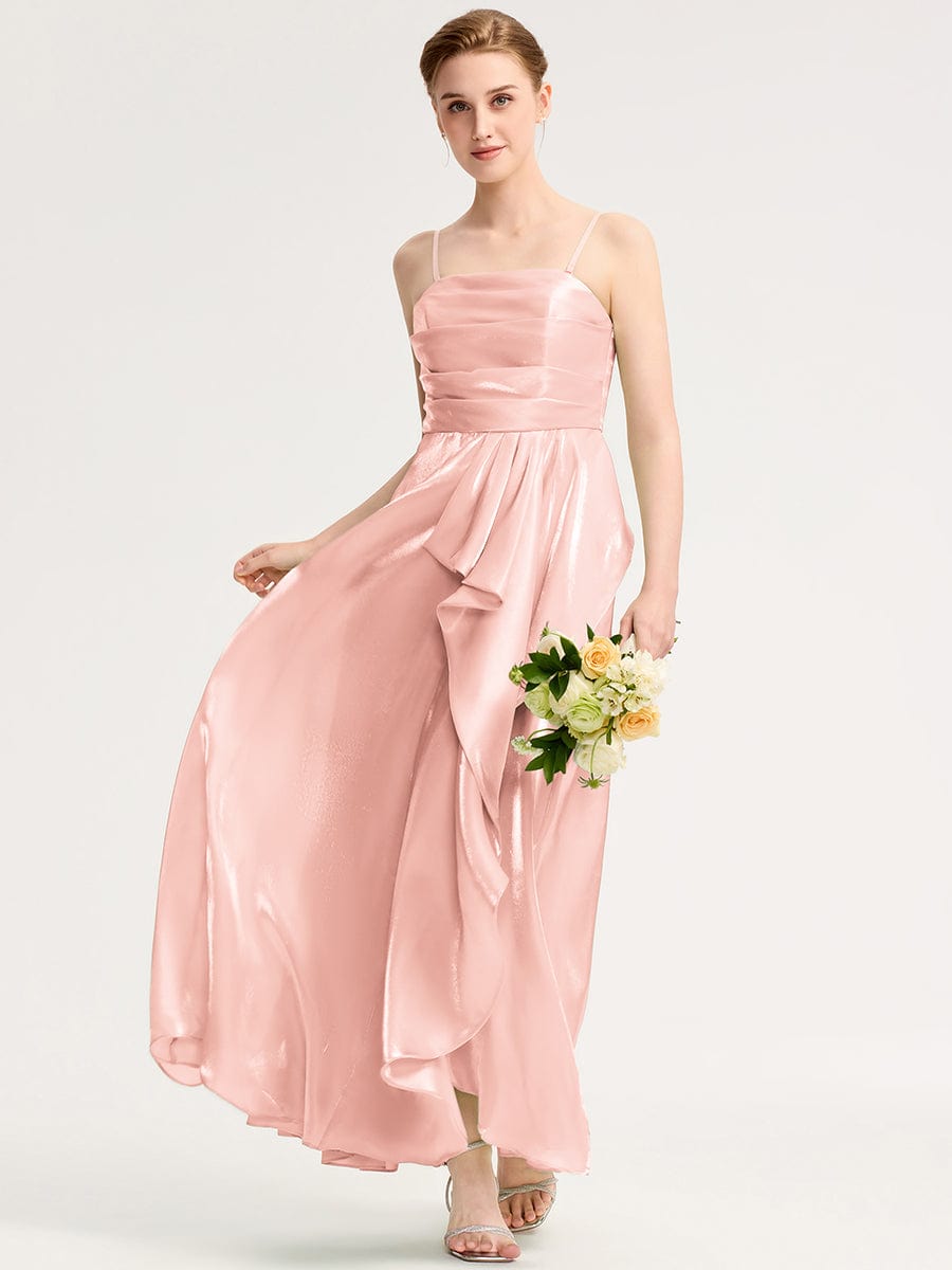 Robe d'invité de mariage trapèze en mousseline fluide à encolure ronde et longueur au genou #Couleur_Rose
