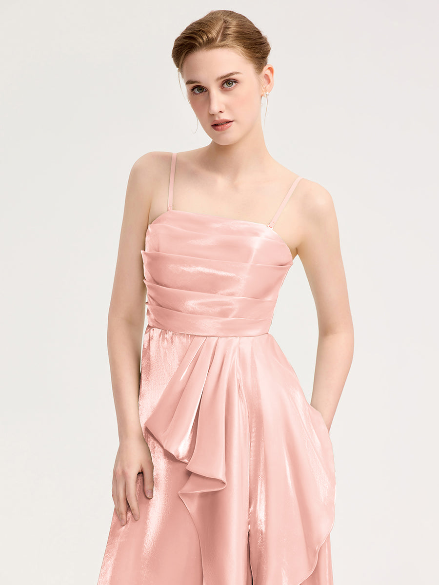 Robe d'invité de mariage trapèze en mousseline fluide à encolure ronde et longueur au genou #Couleur_Rose