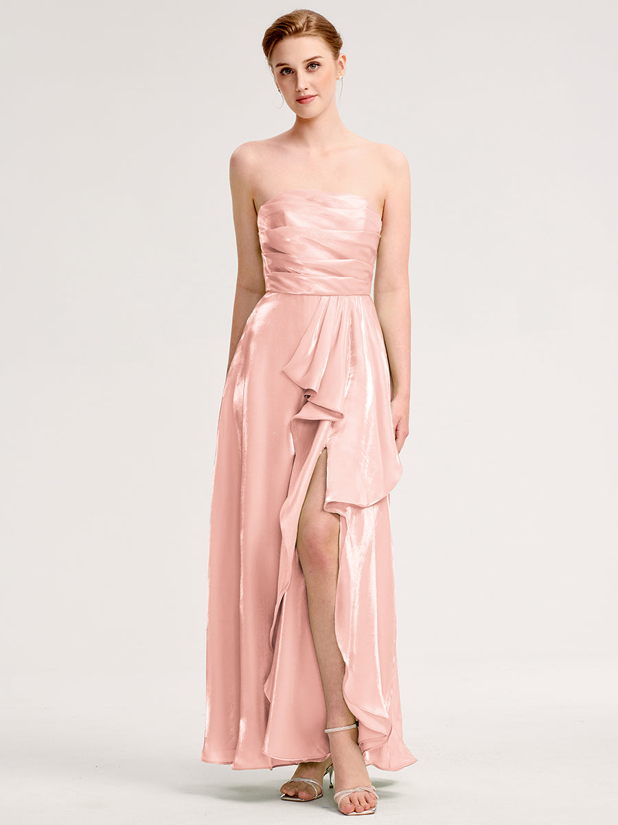 Robe d'invité de mariage trapèze en mousseline fluide à encolure ronde et longueur au genou #Couleur_Rose