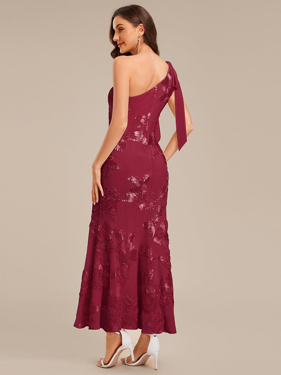Robe d'invité de mariage trapèze en mousseline fluide à encolure ronde et longueur au genou #Couleur_Bordeaux