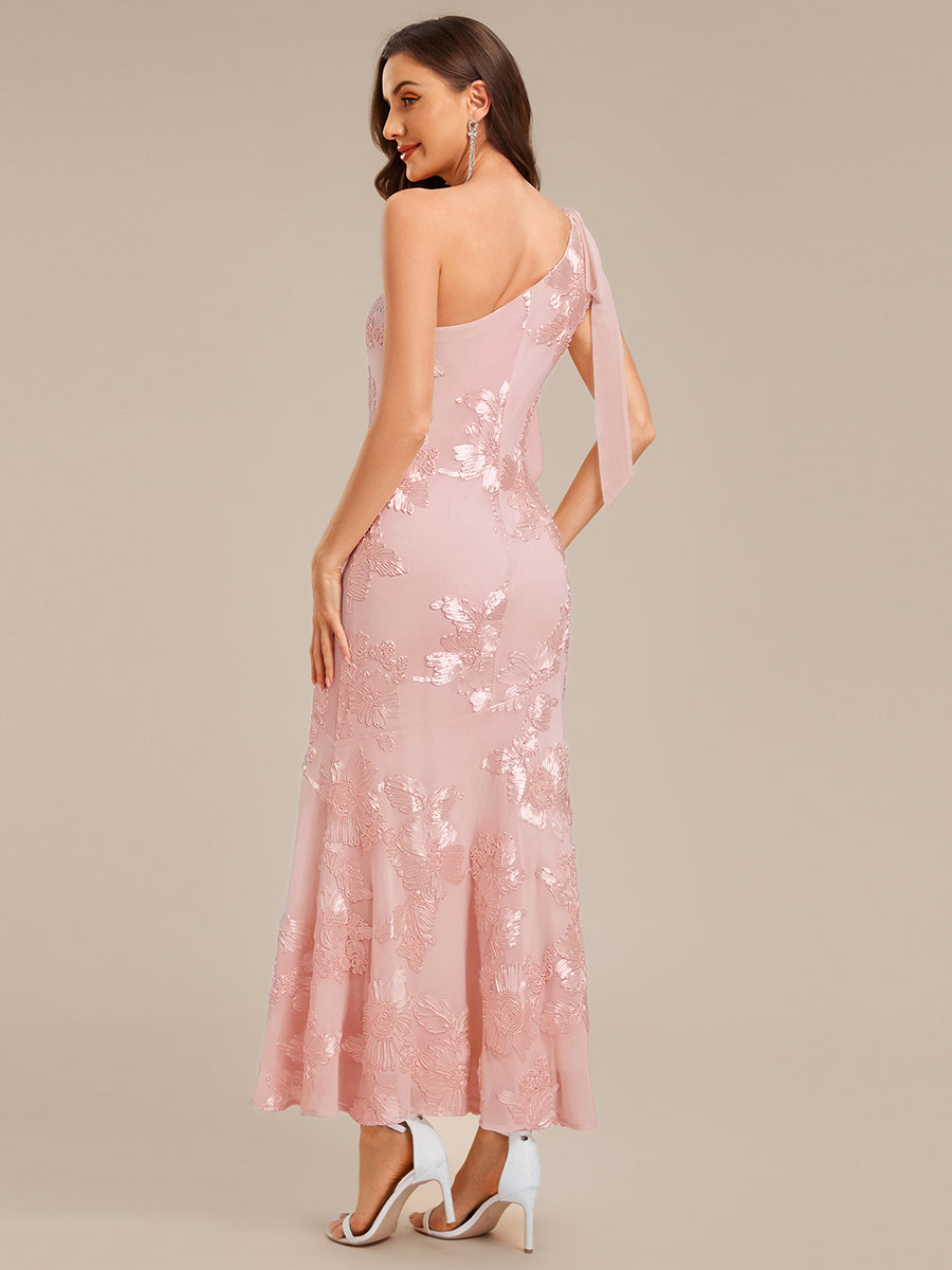 Robe d'invité de mariage trapèze en mousseline fluide à encolure ronde et longueur au genou #Couleur_Rose