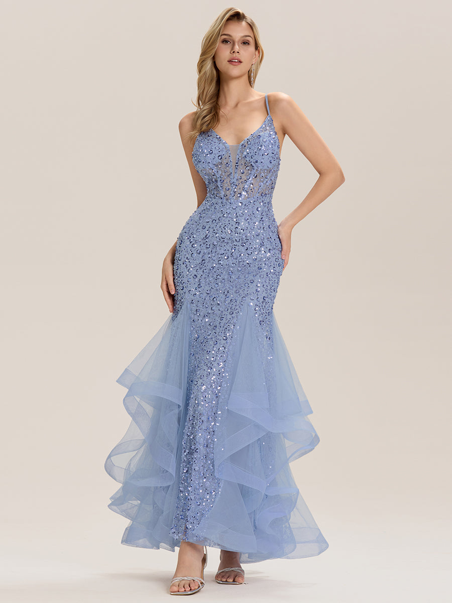 Robe de mariée dos nu fendue sur le côté #Couleur_Bleu Clair
