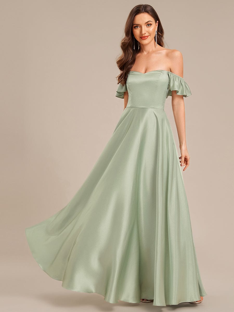 Robe d'invité de mariage trapèze en mousseline fluide à encolure ronde et longueur au genou #Couleur_Menthe Verte