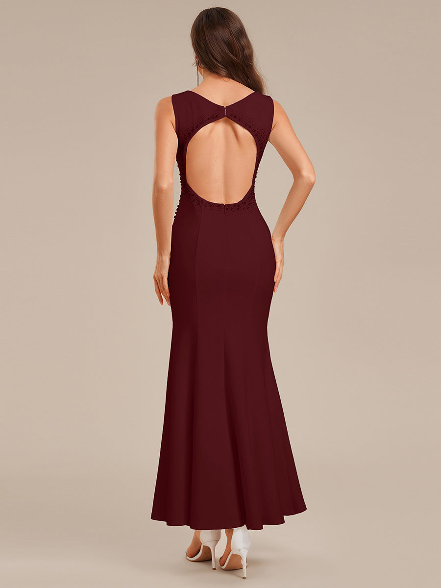 Robe de mariée dos nu fendue sur le côté #Couleur_Bordeaux