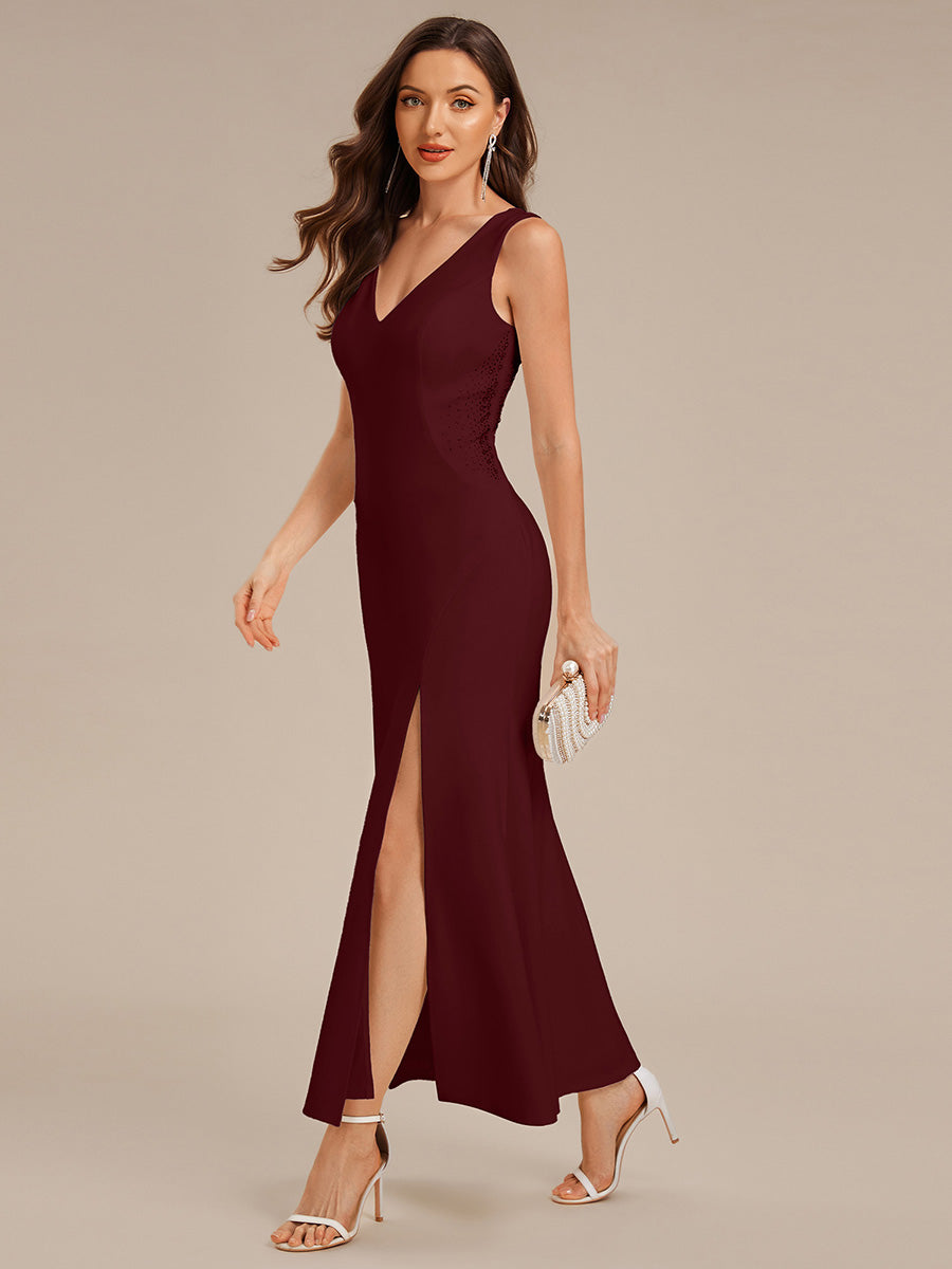 Robe de mariée dos nu fendue sur le côté #Couleur_Bordeaux