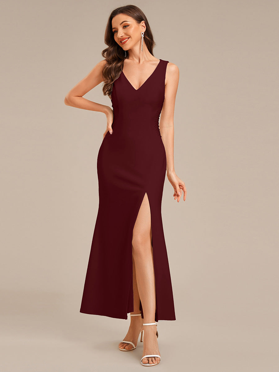 Robe de mariée dos nu fendue sur le côté #Couleur_Bordeaux