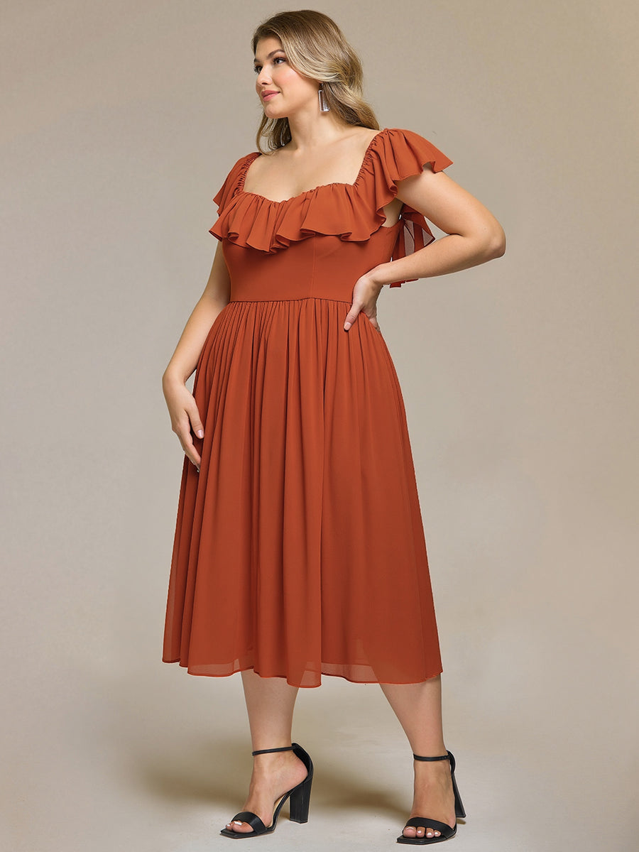 Robe midi sans manches à volants avec détail noué à l'avant design dos nu - Robe de soirée chic #Couleur_Burnt Orange