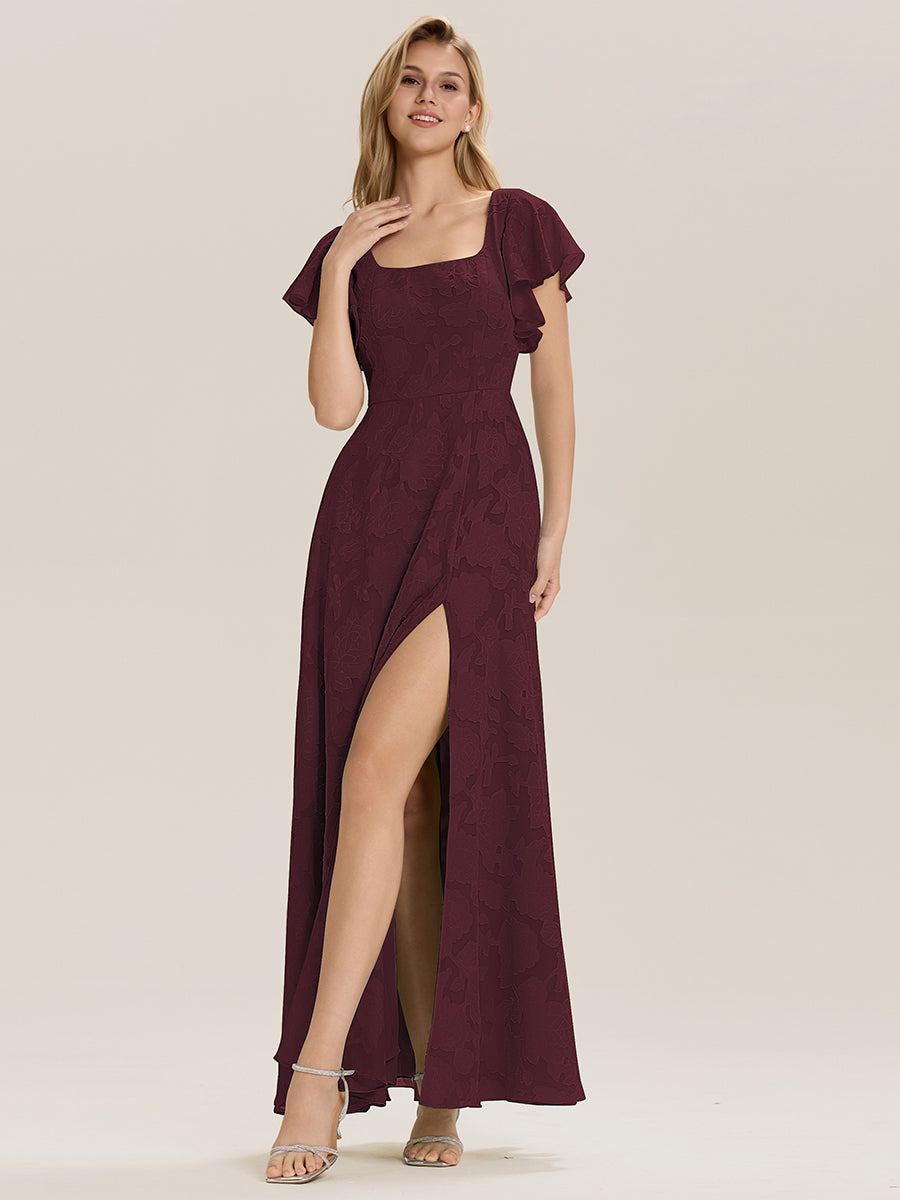 Robe de mariée dos nu fendue sur le côté #Couleur_Bordeaux