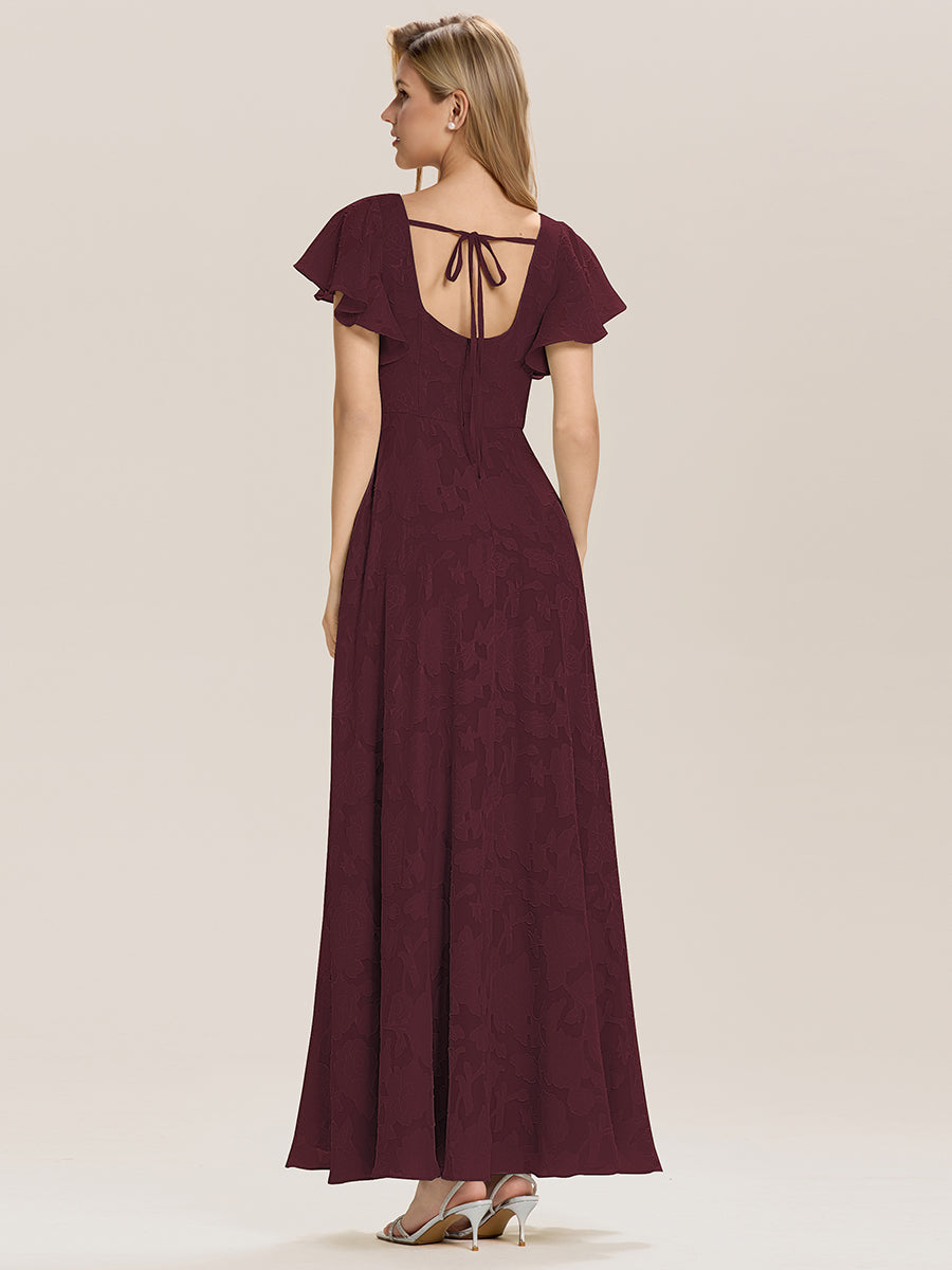 Robe de mariée dos nu fendue sur le côté #Couleur_Bordeaux