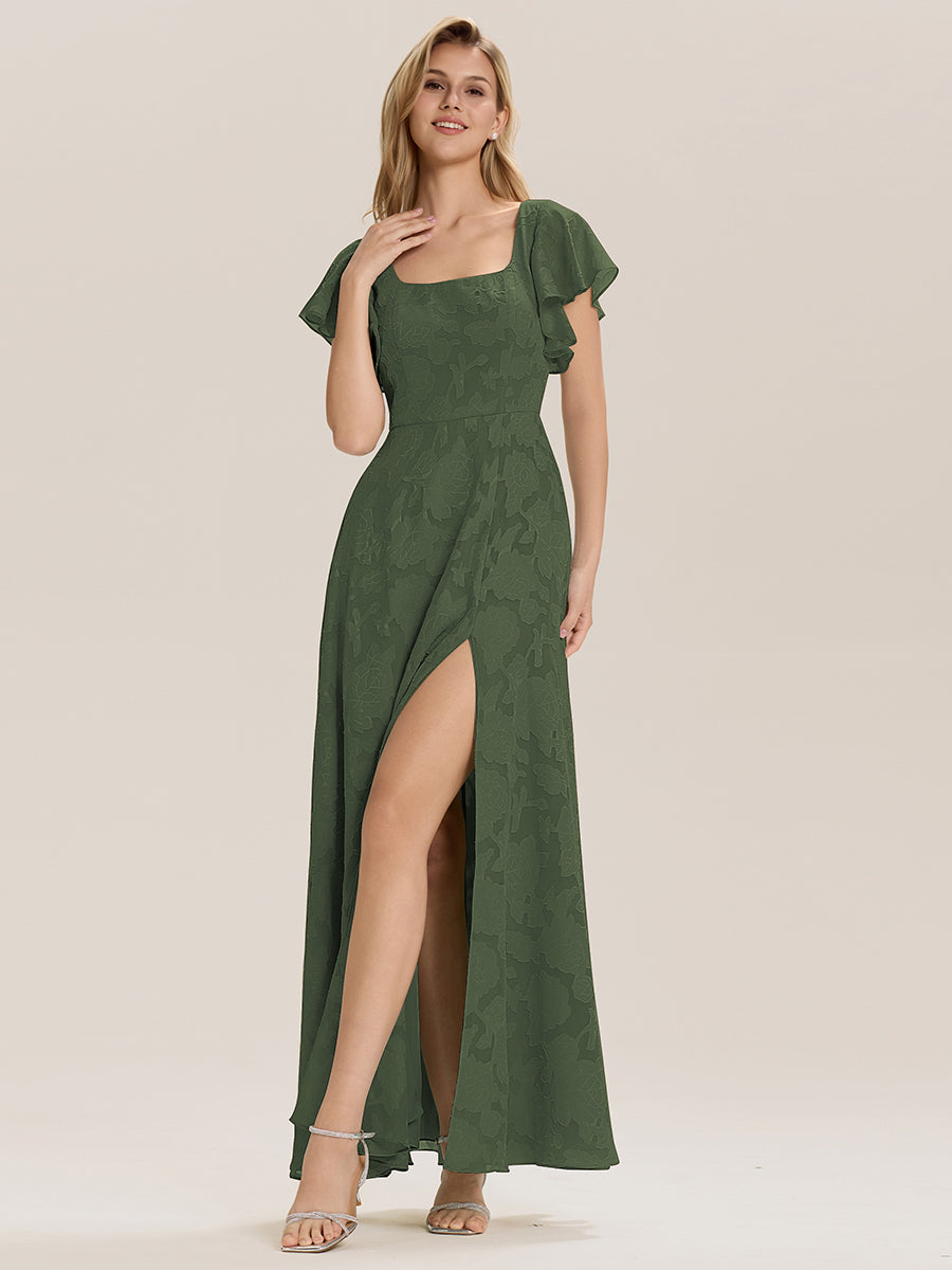 Robe de mariée dos nu fendue sur le côté #Couleur_Eucalyptus