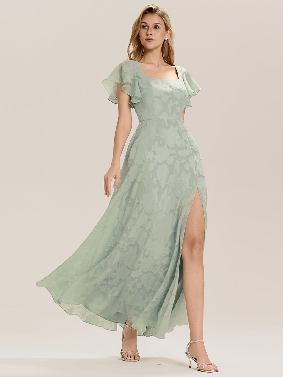 Robe de mariée dos nu fendue sur le côté #Couleur_Menthe Verte