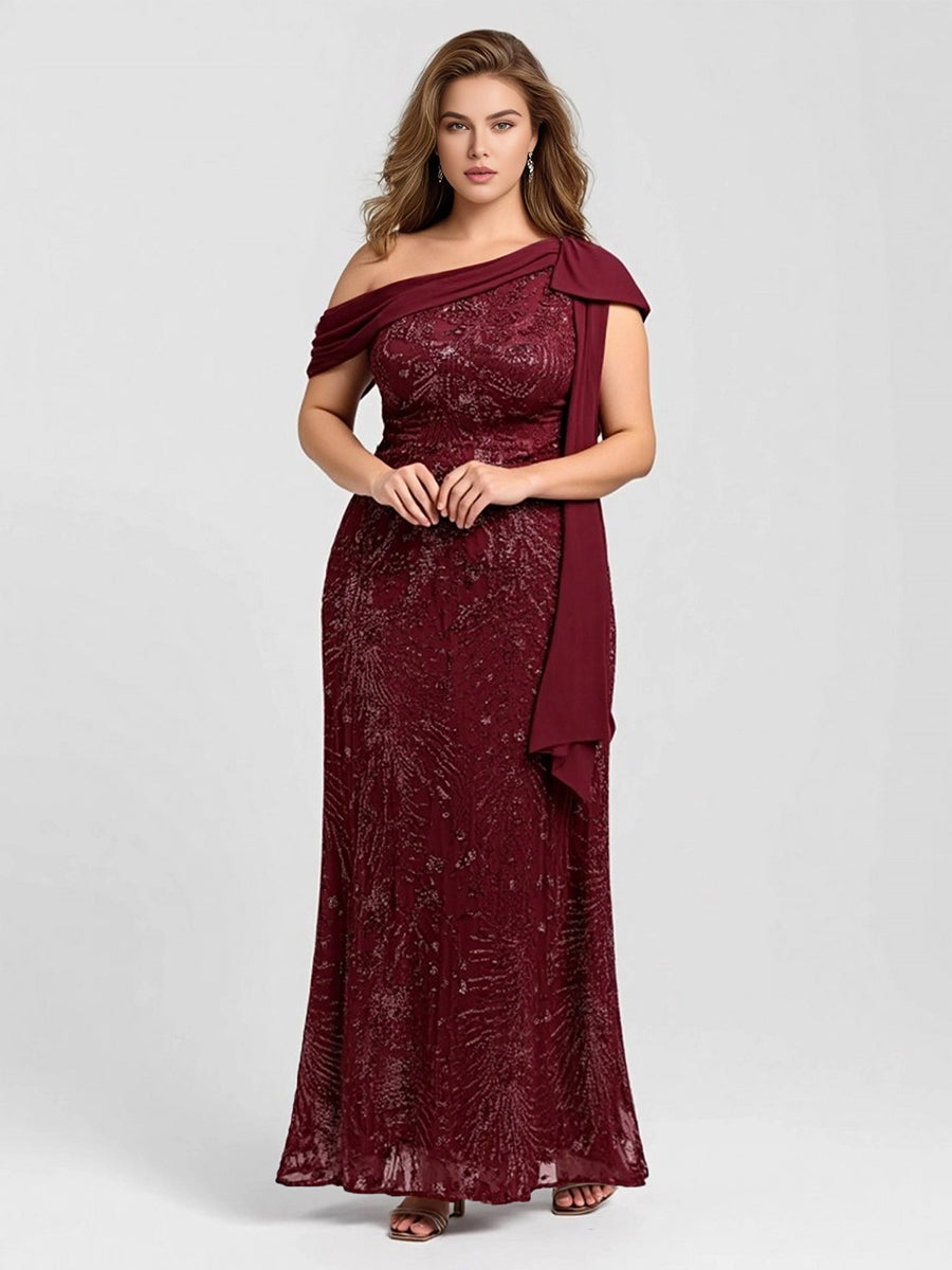 Robe chic sans manches à une épaule avec nœud #Couleur_Bordeaux