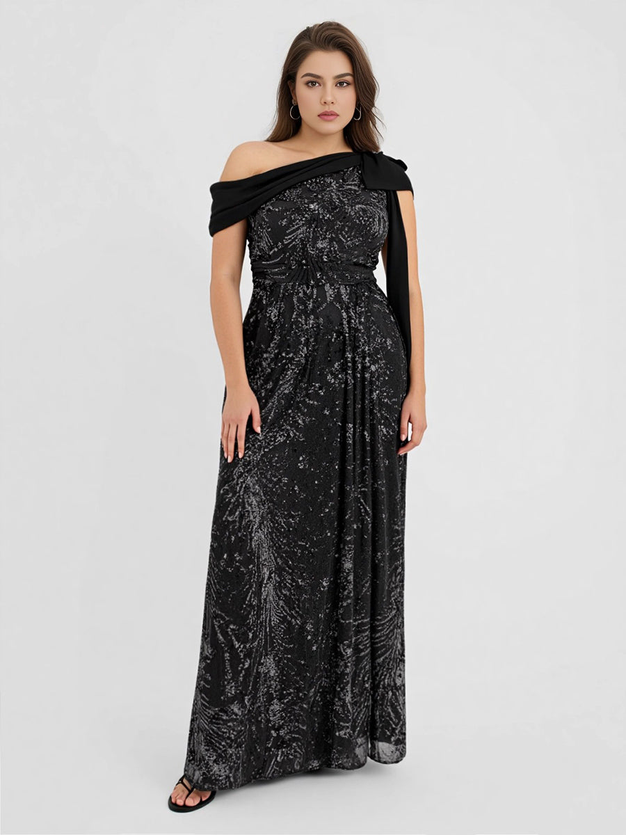 Robe chic sans manches à une épaule avec nœud #Couleur_Noir