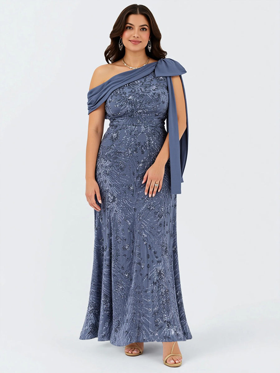 Robe chic sans manches à une épaule avec nœud #Couleur_Marine Fume