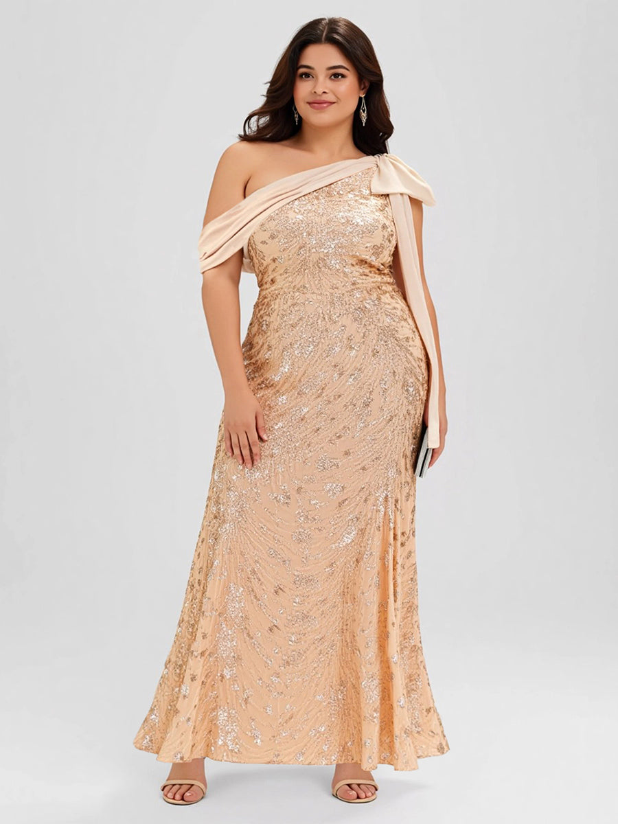 Robe chic sans manches à une épaule avec nœud #Couleur_Or