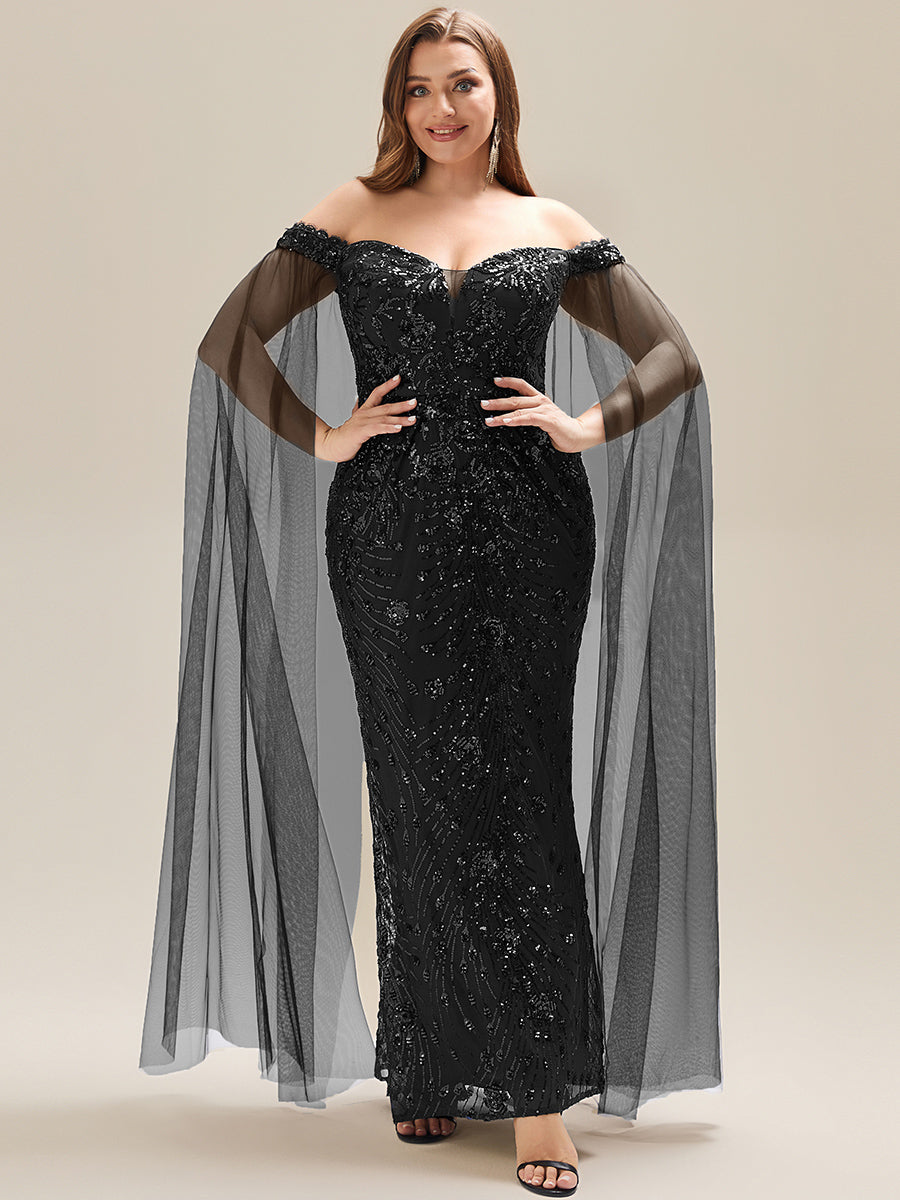 Robe de soirée chic sans bretelles à épaules dénudées en jersey extensible avec encolure asymétrique et détails en sequins #Couleur_Noir