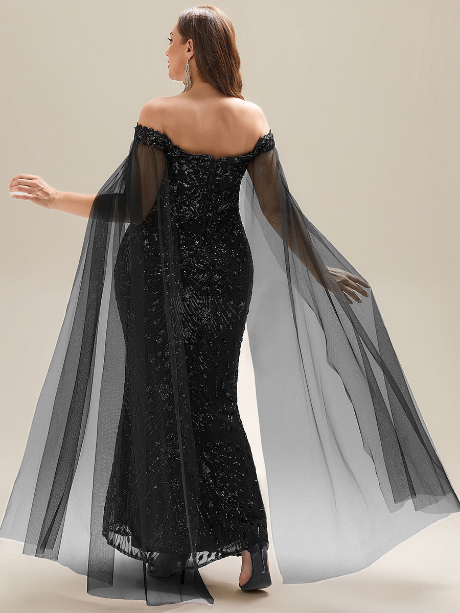 Robe de soirée chic sans bretelles à épaules dénudées en jersey extensible avec encolure asymétrique et détails en sequins #Couleur_Noir