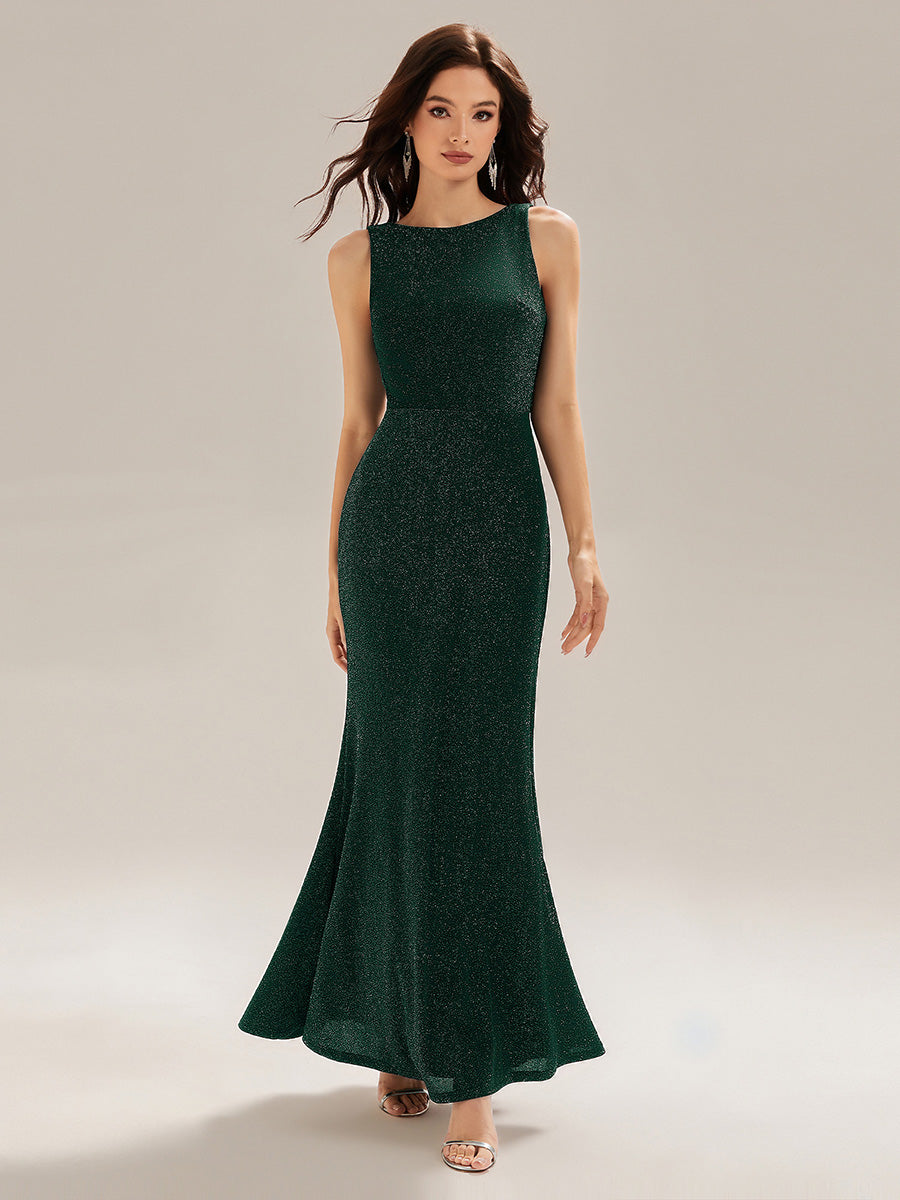 Robe de soirée sirène longue sans bretelles fendue #Couleur_Vert Fonce