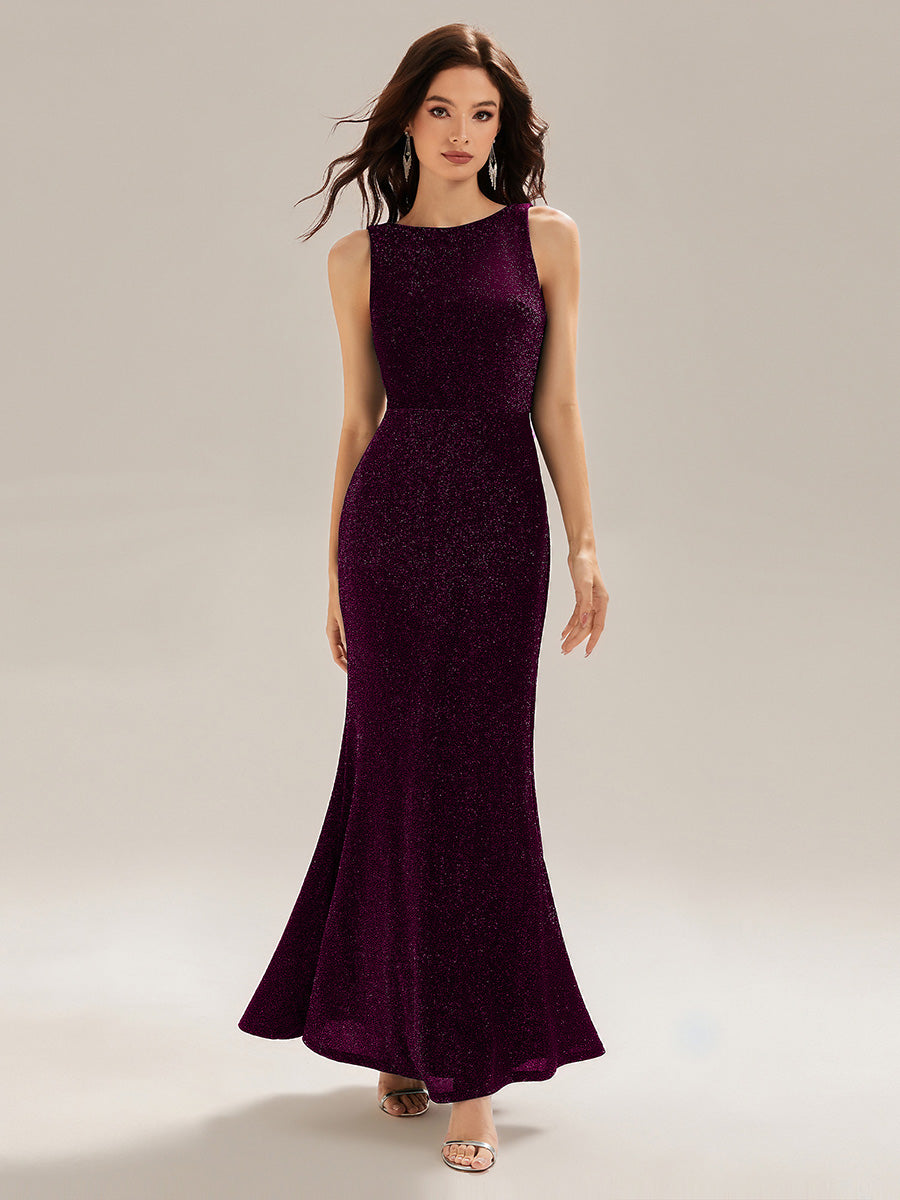 Robe de soirée sirène longue sans bretelles fendue #Couleur_Violet Fonce