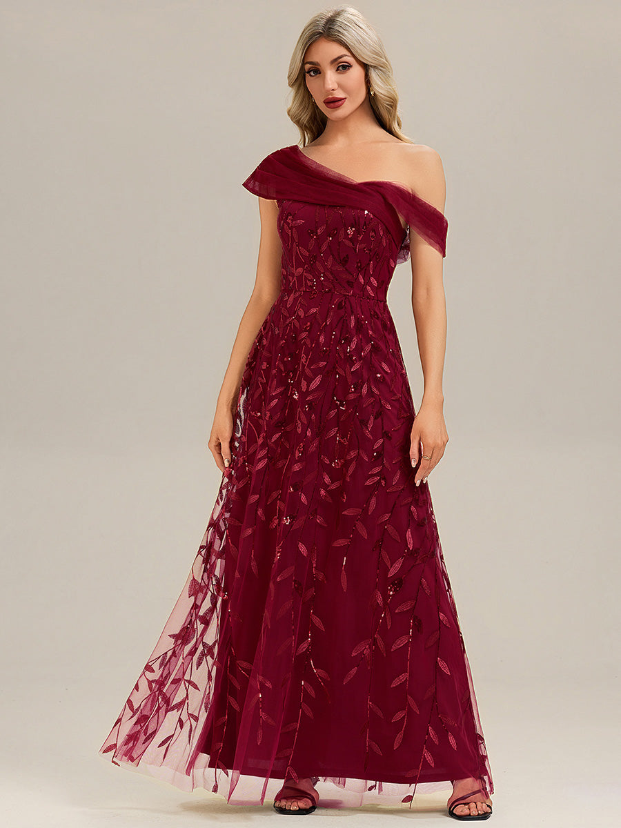Robe longue asymétrique à manches courtes en patchwork avec fermeture éclair au dos Robe de soirée chic #Couleur_Bordeaux