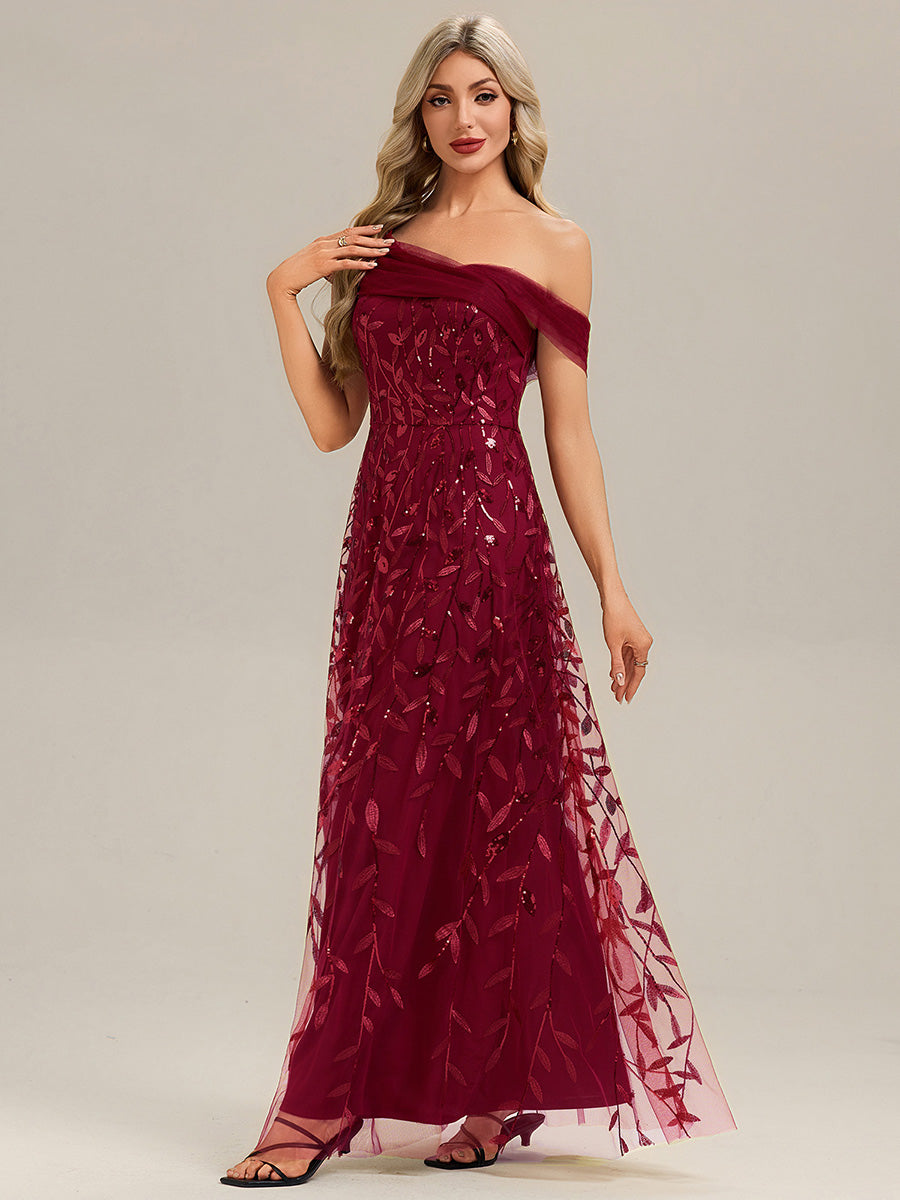 Robe longue asymétrique à manches courtes en patchwork avec fermeture éclair au dos Robe de soirée chic #Couleur_Bordeaux
