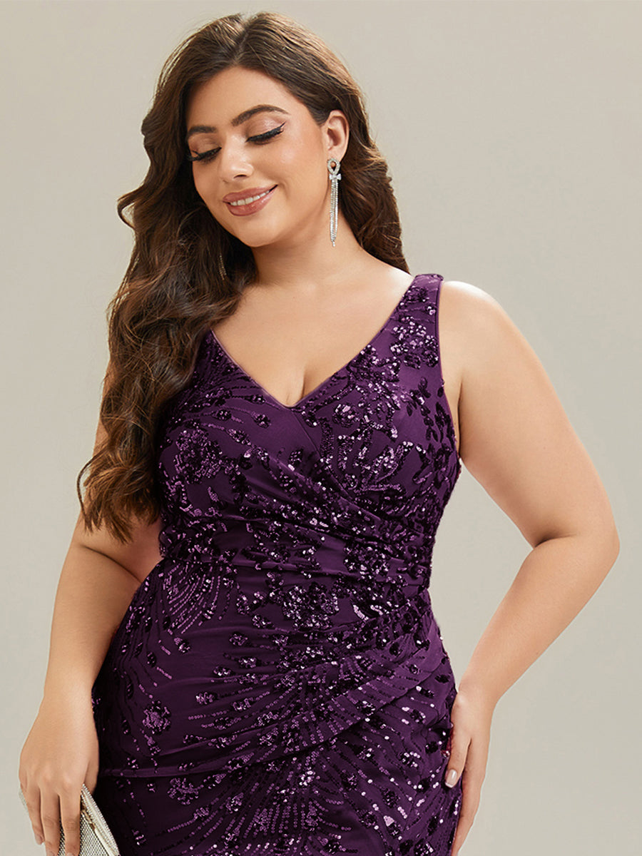 Robe maxi sirène sans bretelles en stretch haut avec décolleté en V noué #Couleur_Violet Fonce