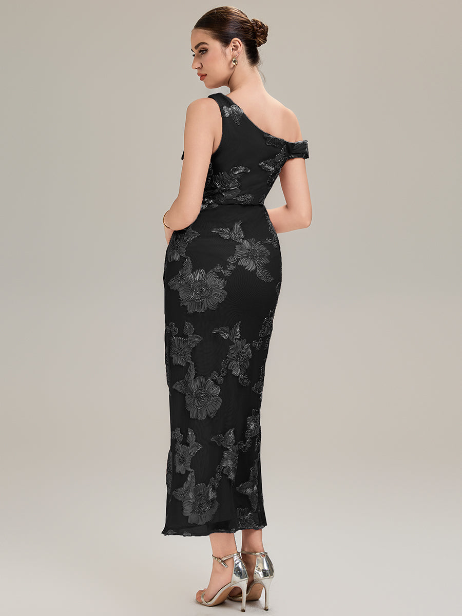 Robe de soirée chic sans manches sans bretelles en jersey extensible avec un nœud à l'avant et des rubans fluides #Couleur_Noir